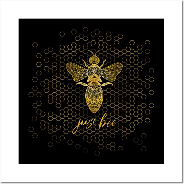 JUST BEE - Meditating Geometric Zen Bee Wall Art by Jitterfly